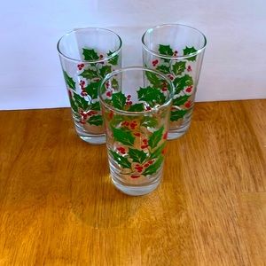 Vintage Indiana glass Holly & Berries set of 3